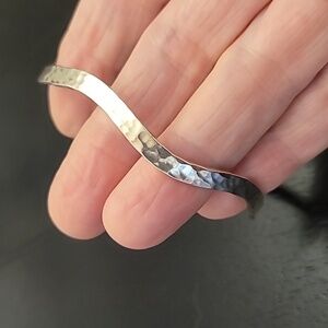 Sterling Silver Hammered  Wavy Bangle Bracelet